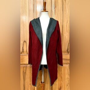 BNCI by Blanc Noir - Heather Gray/Maroon Wool Blend Sweater/Open Jacket - EUC, M